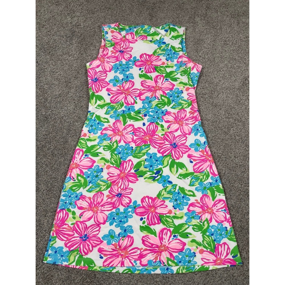 Mahi Gold Dress Womens Small Nylon Stretch Bright Floral Mini Vacation Beach